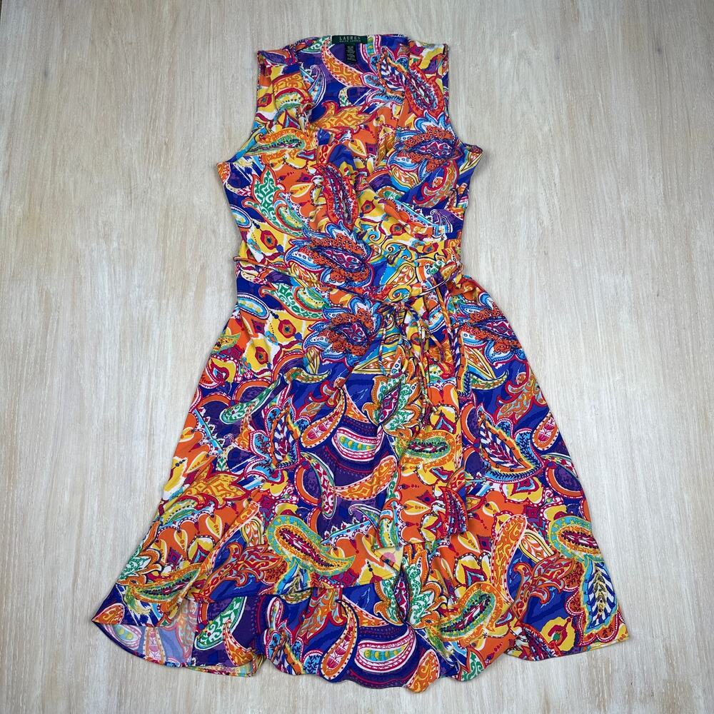 Ralph Lauren Multi Color Paisley A-Line Sleeveless Work Cocktail Dress Medium